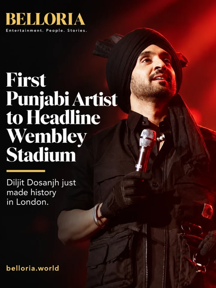 Diljit Dosanjh performing on stage during his AURA World Tour, the first Punjabi artist to headline Wembley Stadium