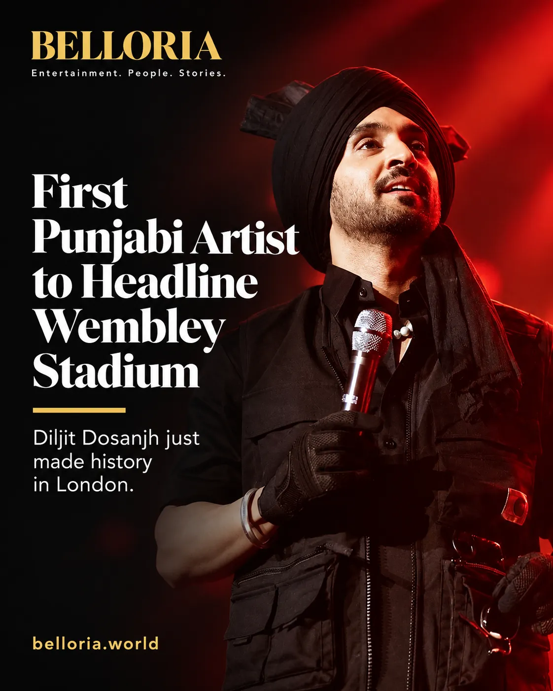 Diljit Dosanjh performing on stage during his AURA World Tour, the first Punjabi artist to headline Wembley Stadium