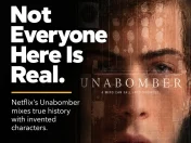 Netflix Unabomber cast graphic showing real vs fictional characters
