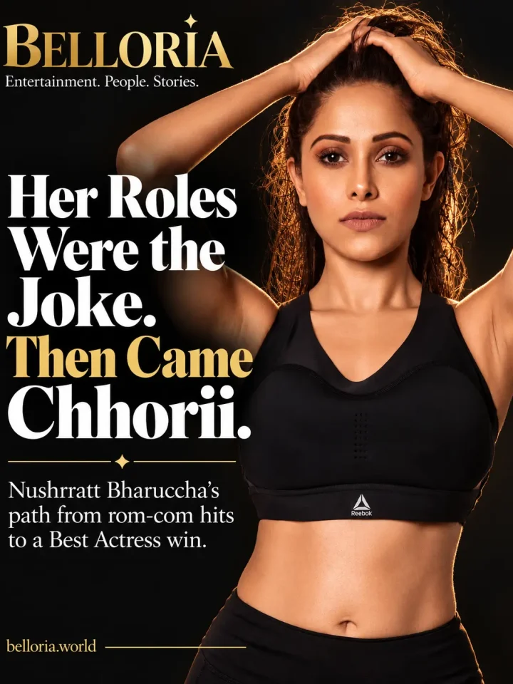 Belloria feature graphic on Nushrratt Bharuccha's career from rom-coms to Chhorii 2