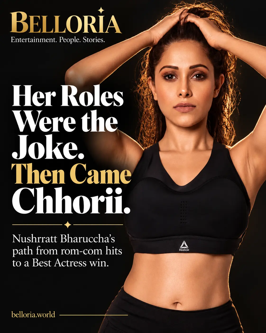 Belloria feature graphic on Nushrratt Bharuccha's career from rom-coms to Chhorii 2